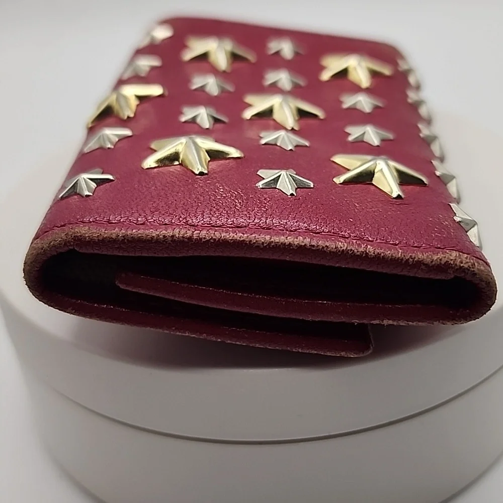 Jimmy Choo Gold, Silver Star-Studded Red Leather Wallet‎ -1 Key Holder, 1 Loose
